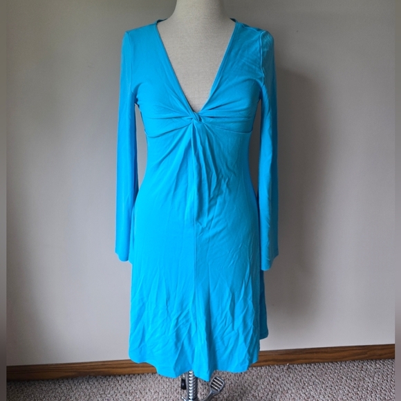 Boston Proper Turquoise Blue Stretch Bell Sleeve Dress Womens Size 8. - Picture 1 of 6